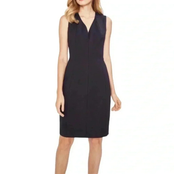 Elie Tahari Women's Black Minimalist V-Neck Sheath Dress - Picture 1 of 6